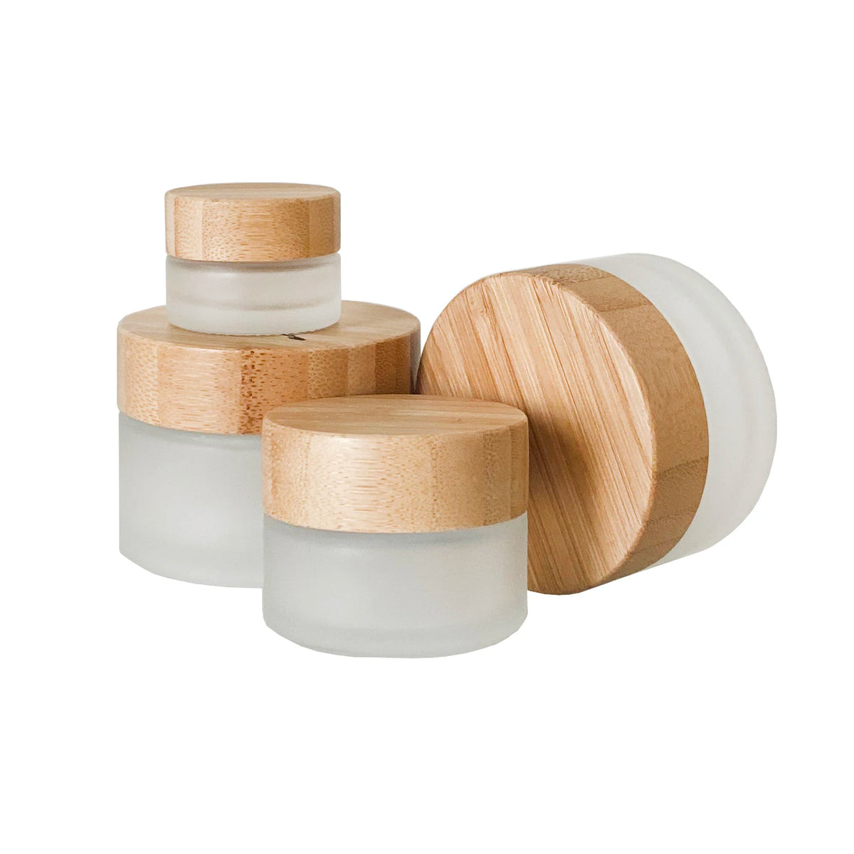 Cosmetic Jars clear Frosted Glass Jar with Bamboo Wooden Lids for Jars