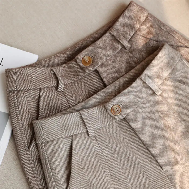 Women's Pants Harem Pencil Men Pants Flannel High Waisted Casual Suit Pants Office Lady Women Business Work Trousers