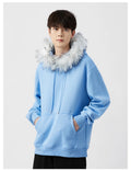 DCY 2025 Trending Product Men Faux Fur Hoodie420 Gsm Cotton Custom Black Hoodies Oversize Puff PrintMenS Custom Hoodie
