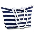 Large Capacity Lightweight Striped Beach Tote Bag for Women Summer Holiday Zipper Cotton Canvas Durable Foldable Rope Handles