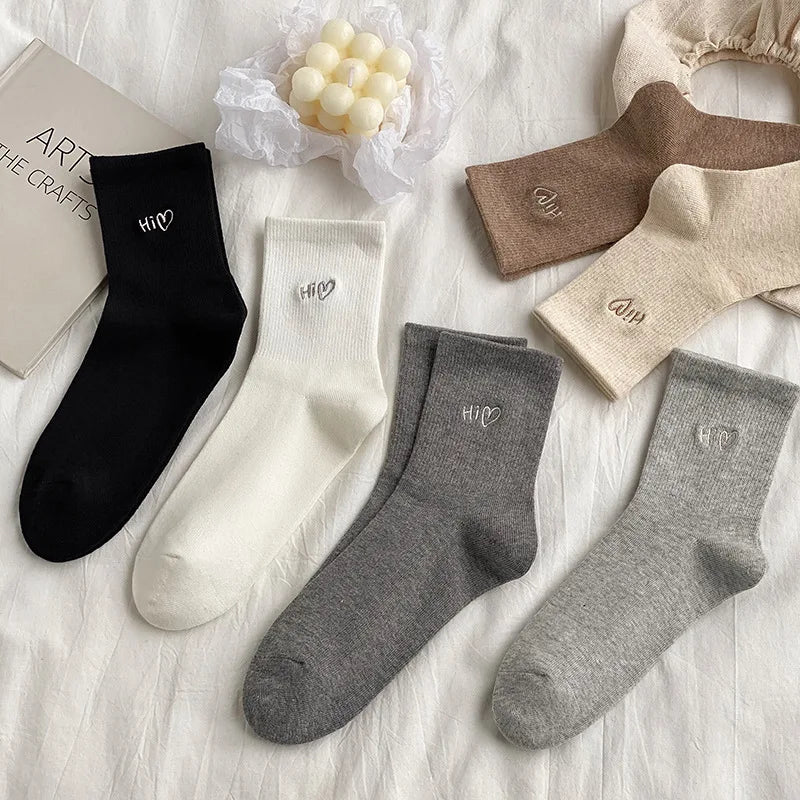 Women's Luxury Casual Cotton Crew Knitted Socks Solid Color Standard Thickness Breathable Quick Dry for Daily Use Spring