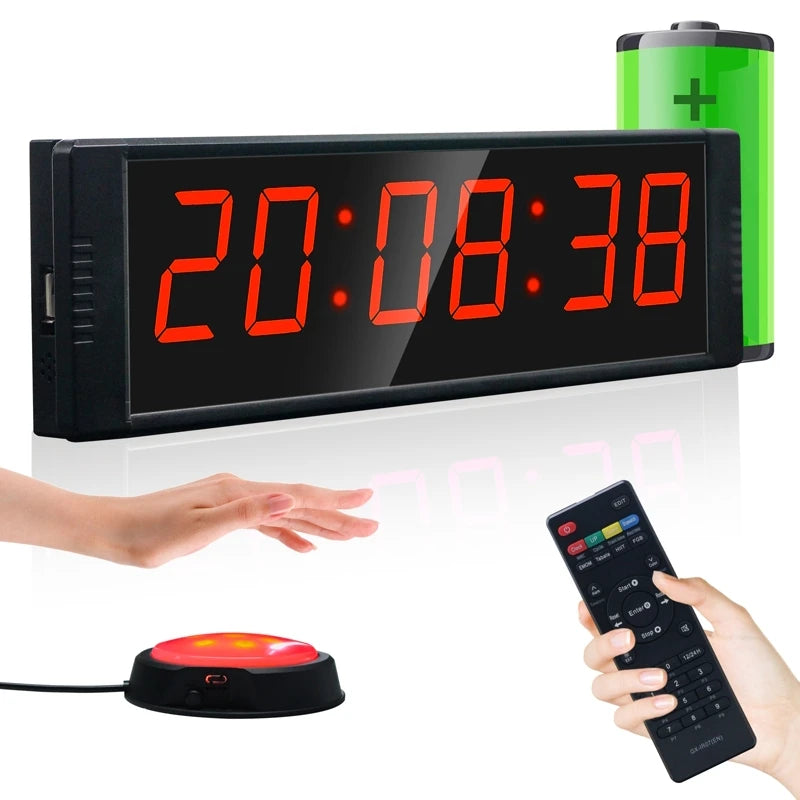 GANXIN Portable 1.5in LED Multifunction Countdown Clock Rechargeable Powered Digital Gym Timer with Remote Push Button Control