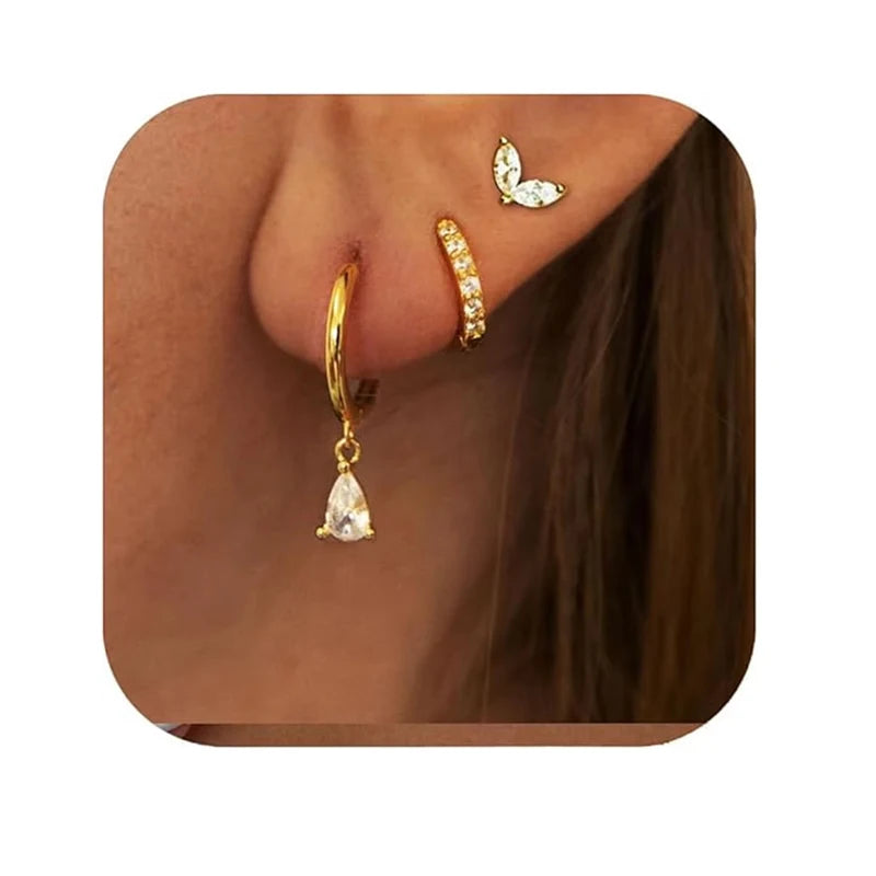 Heart-Shaped Emerald Cut Zircon Stud Earring Multi-Size Ins Piercing Jewelry for Women for Wedding