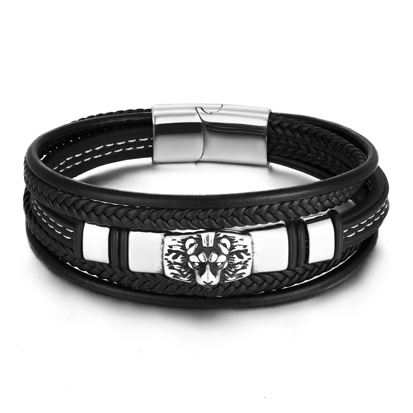 Wholesale Fashion Jewelry Man Leather Stainless Steel  Bracelet Multi-strand Leather Bracelet for an