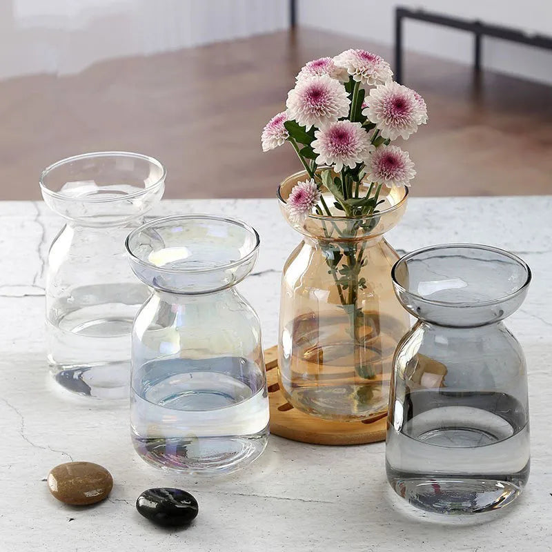Creative Small Shrink Neck Bottles Colored Thick Glass Vase Hydroponic Vase Lily Rose Vase Side Table Decoration
