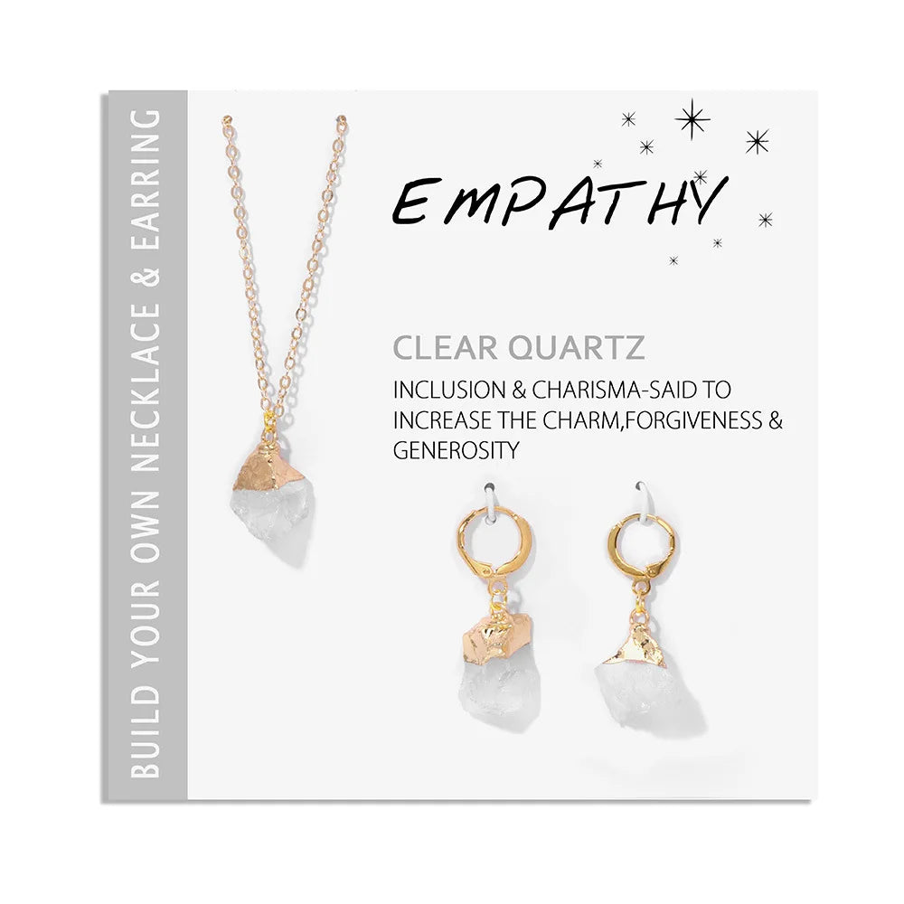 Charms Jewelry Stainless Steel Chain Irregular Gemstone Pendant Natural Raw Stone Necklace Earrings Set for Women