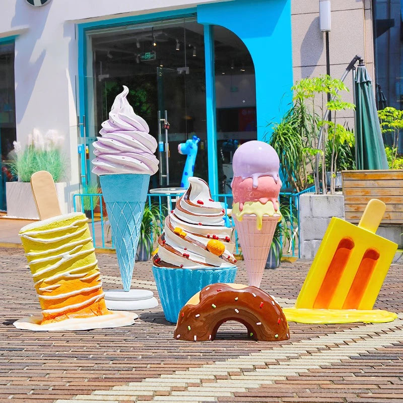 Colorful Giant Resin Fiberglass Ice Cream Sculptures Props Outdoor Store Decoration with Factory Price