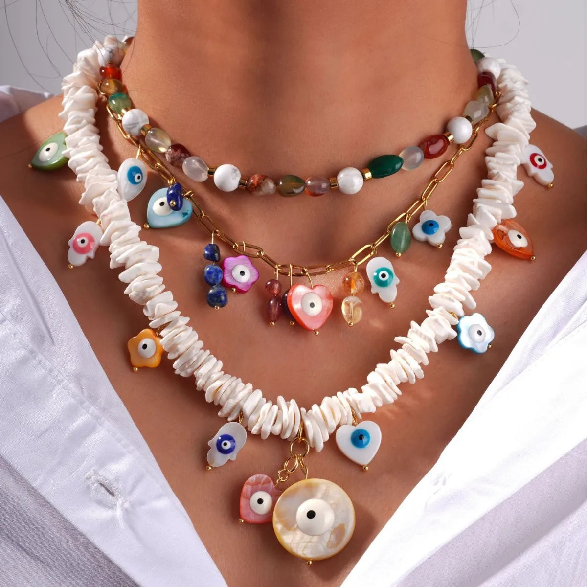 Colorful Trendy Geometric Gold Plated Imitation Pearl Charm Strand Necklace Unisex for Anniversary