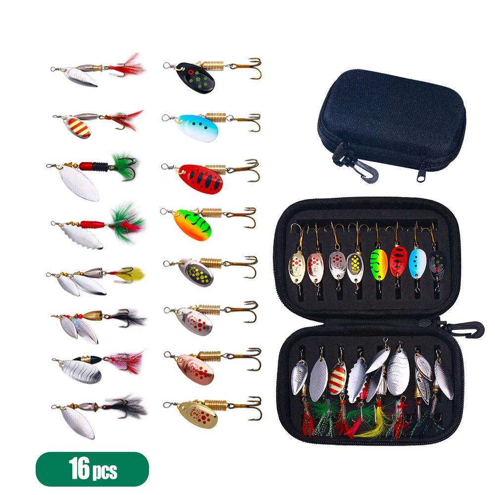 Wholesale Lures Price 16pcs Spinner Fishing Sets with Carry Bag Bass Lures Trout Lures Hard Metal Spinner Baits Kit