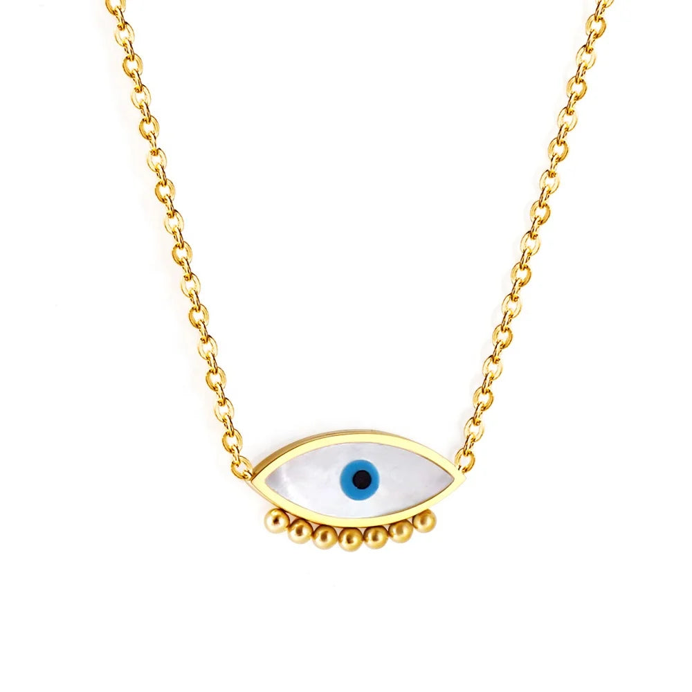 Custom 18k Gold Plated Joyeria De Acero Inoxidable Women Fashion Necklace Blue Eye Charm Pendant Stainless Steel Necklace