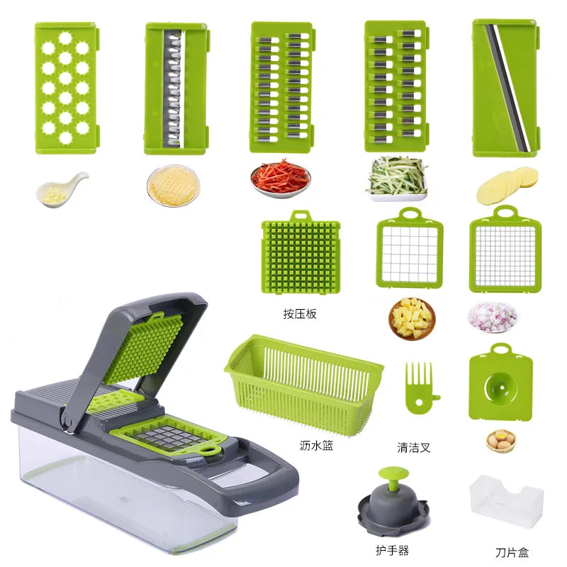 Kitchen Accessory 12 in 1 Onion Gadgets Mincer Potato Dicer Spiralizer Cutter Hand Held Vegetable Food Chopper MegaBDM