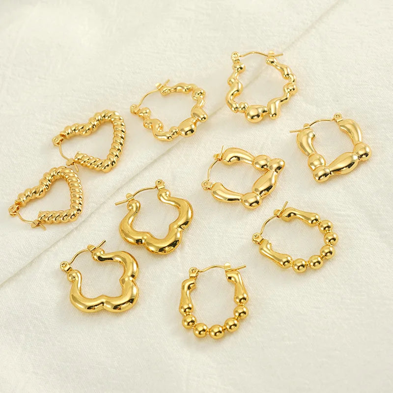 Gold Plated Stainless Steel Twisted Huggie Hoops Classic Style Chunky Earjewelry for Women As Gift