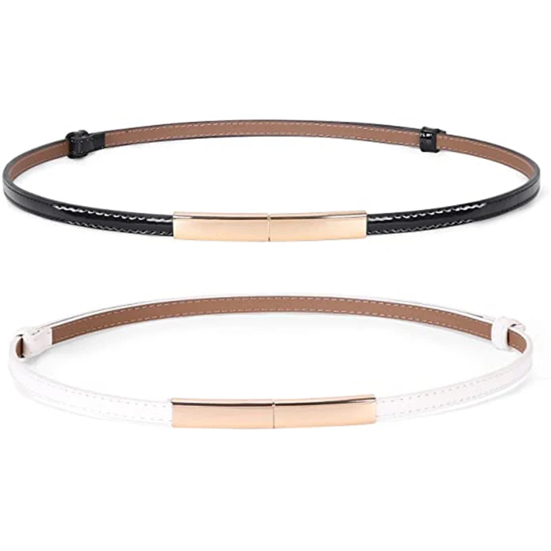 Women's Skinny Patent Belt Cute Adjustable Slim Waist Belt With Gold Buckle for Dress Fit 24-40Inch