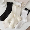 Wholesale Plain White Black Lettuce Frilly Mid Calf Socks Girls Women Ruffle Crew Socks