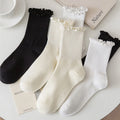 Wholesale Plain White Black Lettuce Frilly Mid Calf Socks Girls Women Ruffle Crew Socks