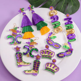 2024 New Arrivals Braided Rice Beads Letter Crown Dangle Earrings Seed Beaded Cosplay Party Jewelry
