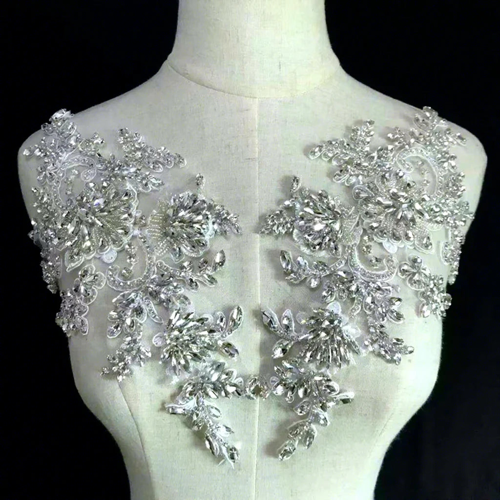 2021 New Product clear Beaded AB Crystal Rhinestone Applique Multicolor Beads Patch for Formal Dress WDPE-001