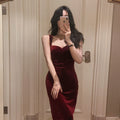 Red Suede Sling Dress Autumn Retro French Character Design Niche Fashion Dress