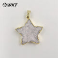 WT-P1828 Wholesale Fashion Gold Trim Natural Druzy Quartrz Stone Star Pendant with Aura Brightly Crystal Quartz Aura Star Stone