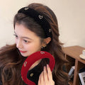 Korean Style Velvet Women Girls Hair Accessories Headband Hairband Vintage Solid Color Elegant Red Heart Velvet Headband