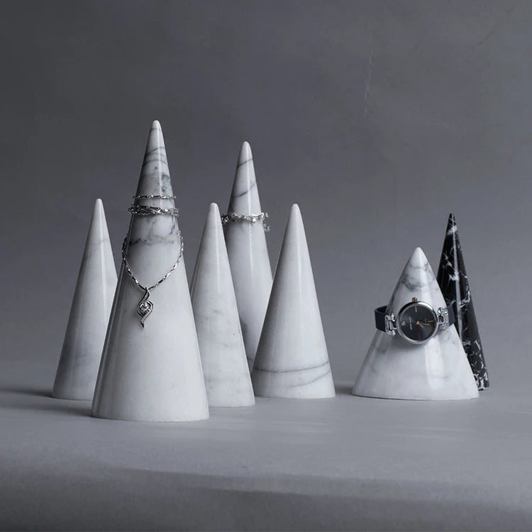 Modern Natural Marble Stone Watch Ring & Necklace Jewelry Display Stand Pyramid Shape for Hotel Use