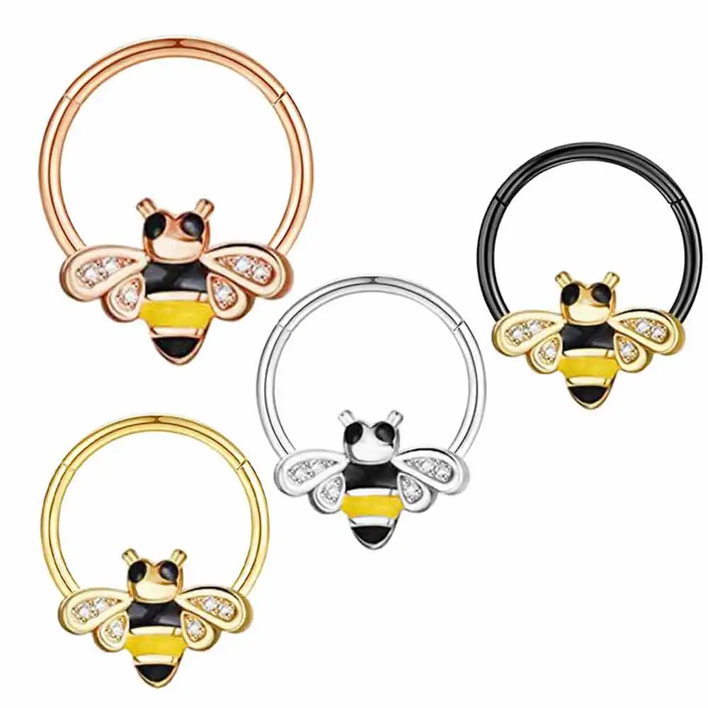 Wholesales Bee Suptum Rings 8mm 10mm 4 Colors Nose Rings Hoop Cartilage Tragus Earrings Septum Clicker Piercing Jewelry