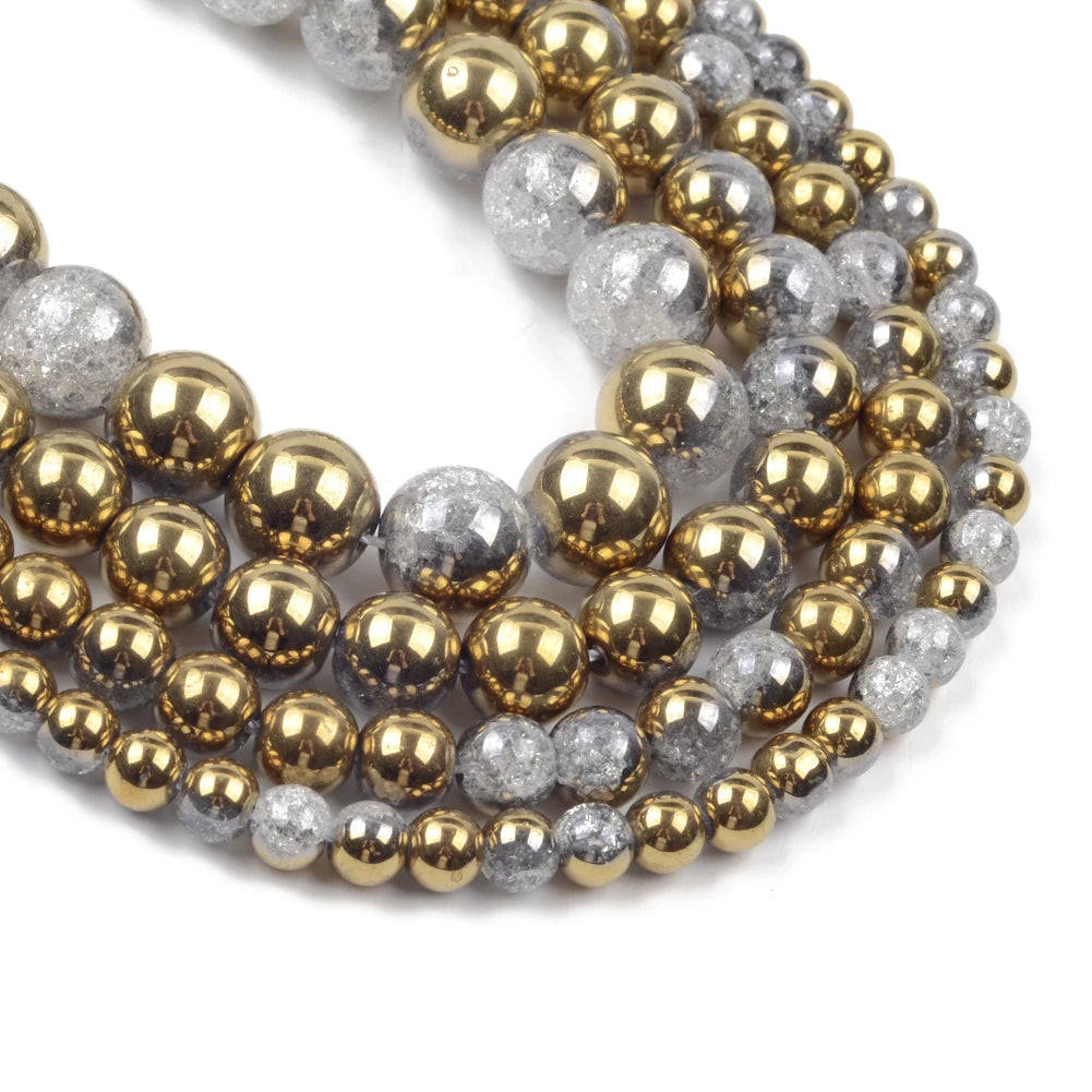 Wholesale 6 8 10 12mm Gold Plating Snow Cracked Crystal Round Loose Stone Beads for Jewelry Diy Making