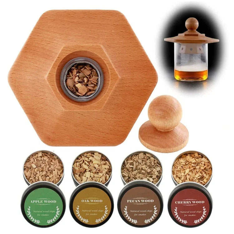 Hot Selling Hexagonal Wood Smoker Kit With Torch Wood Chips Customize Cocktail Smoker Kit for Christmas
