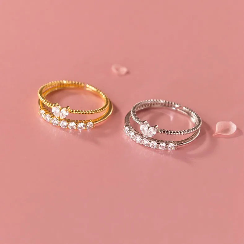 Fashion 925 Sterling Silver Mini Heart Ring 18K Gold Plated Cubic Zirconia Thin Finger Rings Jewelry for Women Girls