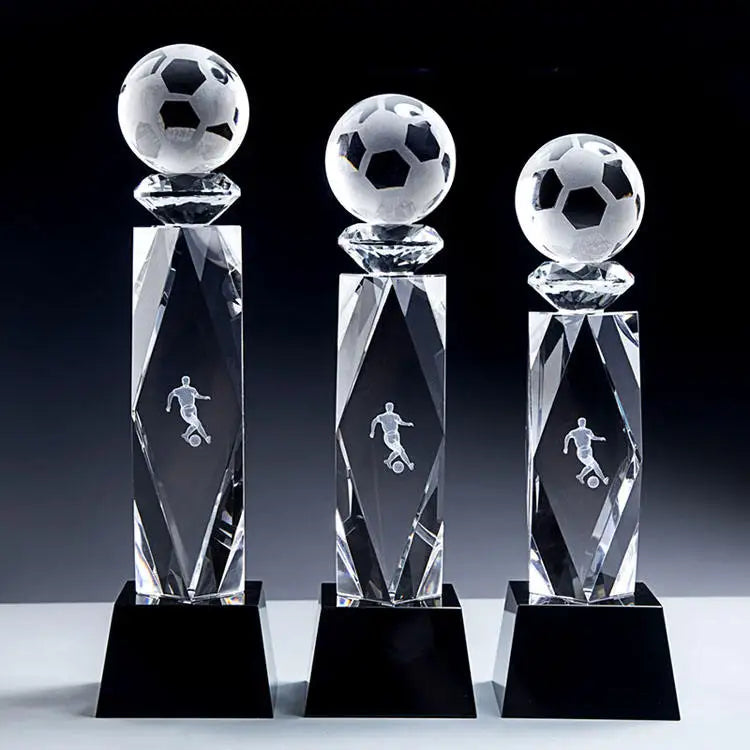 Honor of Crystal 3D Laser Engraved Football Trophy Soccer Crystal Ball Trophy Award for League Matches