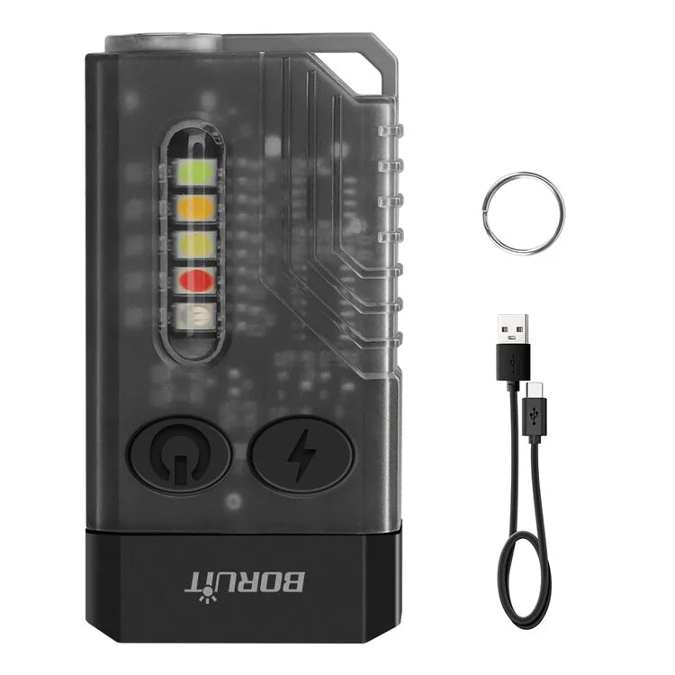 BORUiT Powerful 1000lm EDC Keychain UV Flashlight Magnet Portable Torch with Multi Side Light Long Endurance USB C Beeping Alarm MegaBDM