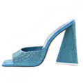 Beautiful Ladies Evening Party Shoes Hotfix Crystal Square Toe Chunky Heels High Heel Mules Summer Sandals