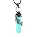 DIY Quartz Stone Ongzhuo Hot Natural Crystal Green Turquoise Antique Silver Color Leaves Winding Faceted Rectangle Stone Pendant Necklace Women Men