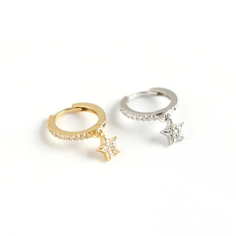 Fine Jewelry Gold Plated Hoop Earrings for Women 925 Sterling Silver Star Charm Huggie Earrings