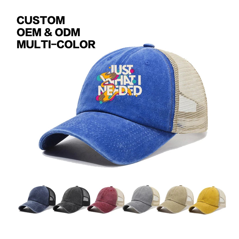 Custom Logo Oversize Washed Trucker Cap Adjustable Mesh Trucker Hats Baseball Cap Soft Crown Running Hat for Big Heads