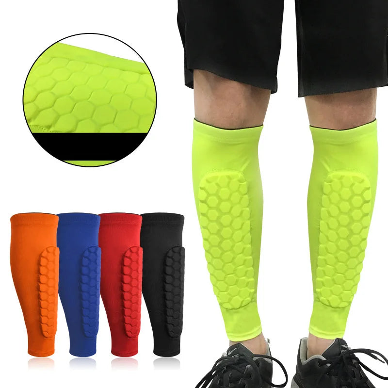 Green Orange Football Soccer Cycling Shock Proof Beehive Leg Shin Protectors Slimming Calf Sleeve Training Brace Wraps Supporter