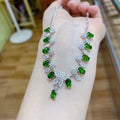 Hot Popular Long 925 Sterling Silver Rose Gold Plating Natural Diopside Beautiful Pendant Necklace for Women