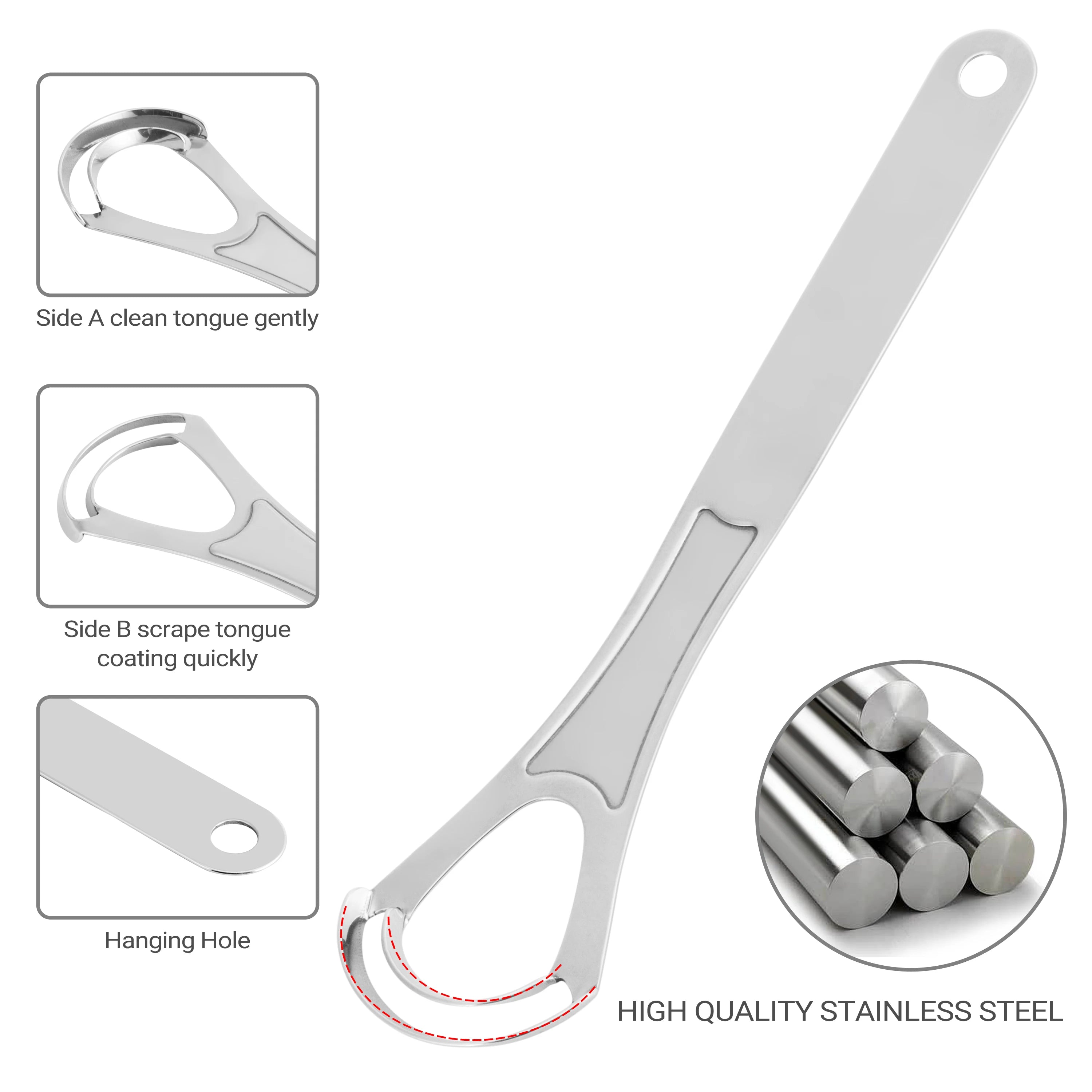 Hot Online Custom 100% Stainless Steel Tongue Cleaner Set Laser Logo Metal Tongue Scraper