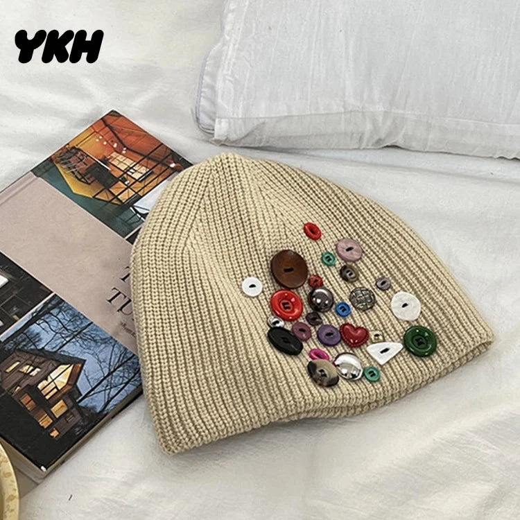 New Designer Classic Unisex Winter Knitted Beanie Button Outdoor Women's Hats Warm Skull Cap Hat Custom