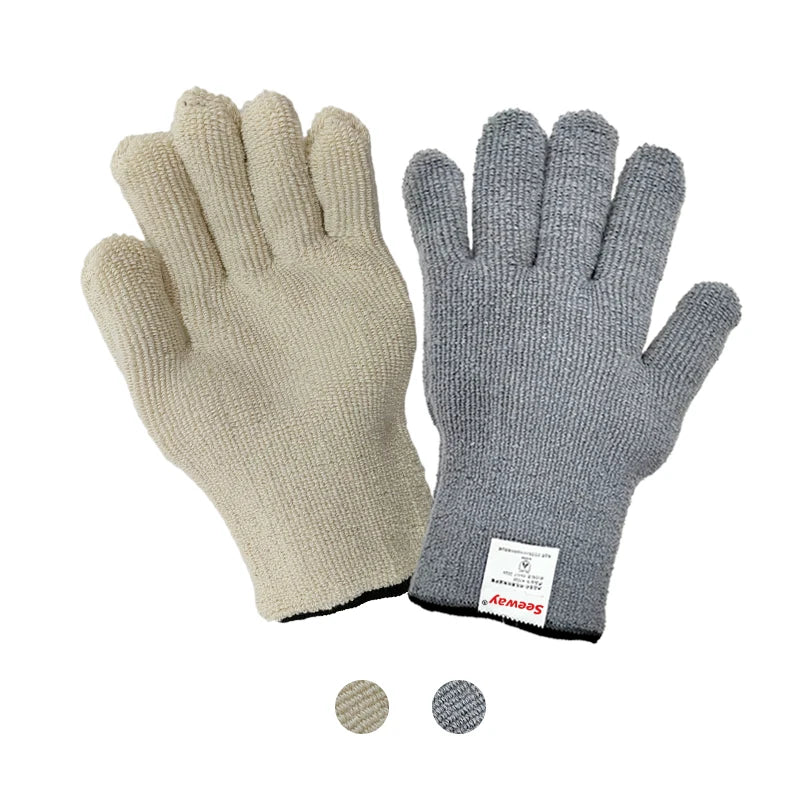 Seeway Loop-Out Cotton Terry Knit Oven Mitts Heat Resistant Gloves EN407 Certified Dishwasher Safe Grey/White