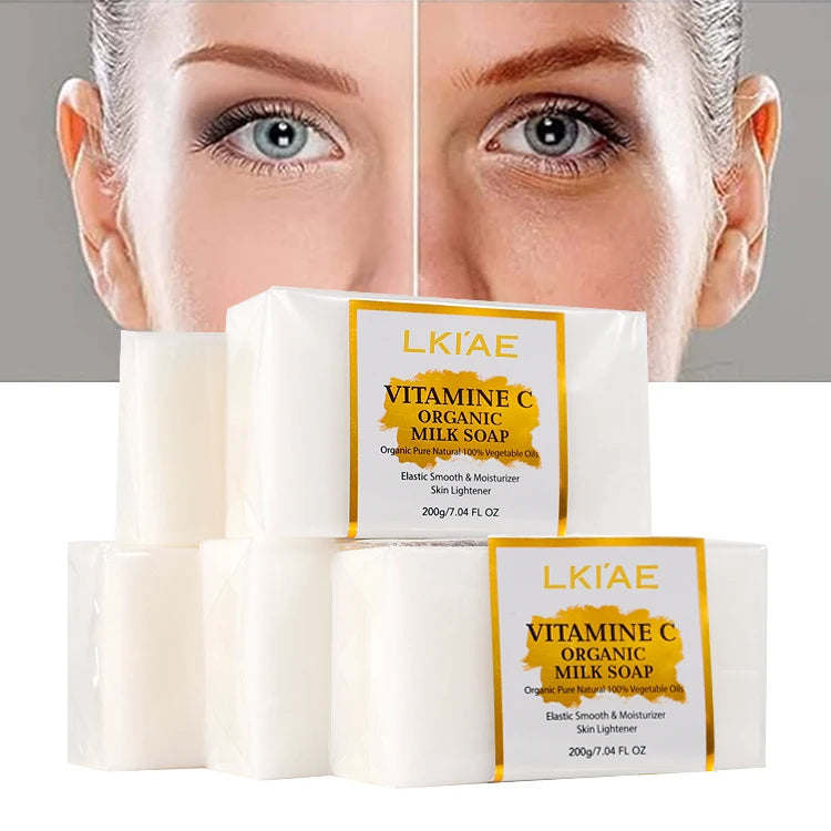 LKIAE Vegan Rice Milk Soap Bar Fading Dark Spots Face Brighten Black Lightening Whitening Vitamine C Soap