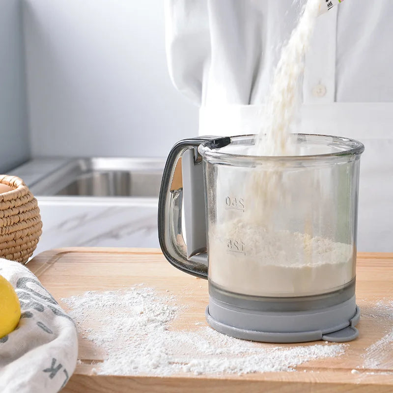 Handheld Double-layer Juice Filter Fine Mesh Strainer Flour Sieve Baking Handheld Flour Manual Filter Flour Sieve with Press