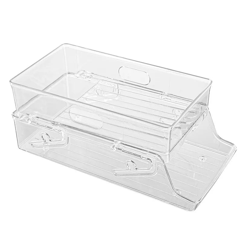 Automatic Rolling Clear Beverage Holder Double Layer Plastic Beer Soda Can Storage Box Refrigerator