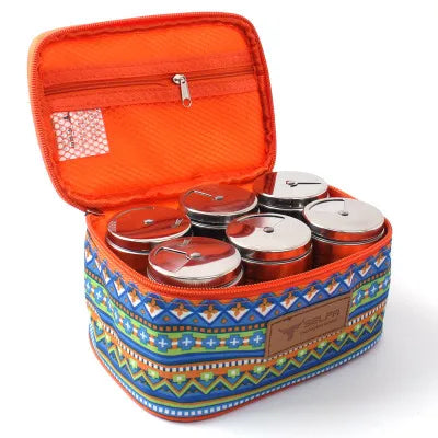 Portable Stainless Steel Metal Outdoor Seasoning Bottle Set 6pcs Camping Picnic Barbecue Accessory