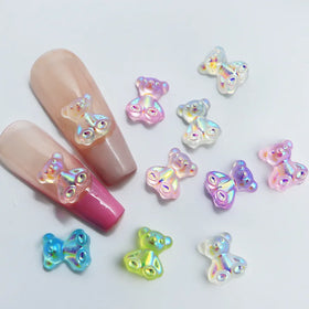 30pcs/pack Mini Bear Nail Resin Charms Decoration Colorful Aurora Nail Art Accessories Flat Back Luxury Brand Logo Nail Stone
