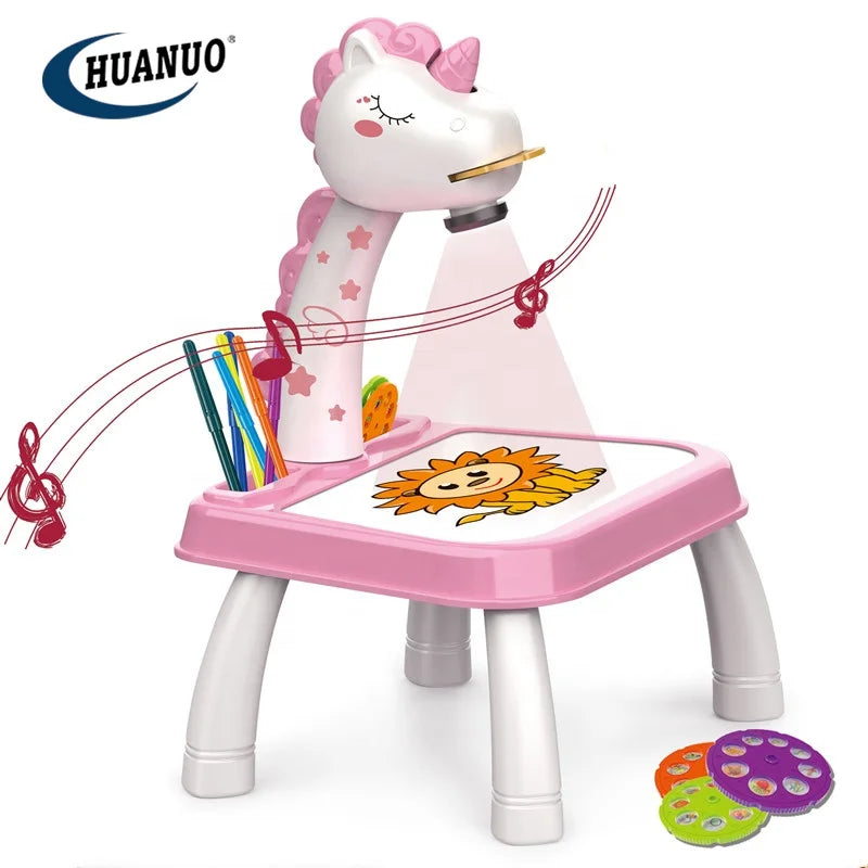 New Arrival Hot Selling Kids Projection Drawing Machine Toy Learning Table Set for Children Painting Projector Toys