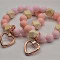 Personalized Engraving Purple Pink Monochrome Silicone Beads Bracelet Keychain With Heart Alloy Buckle