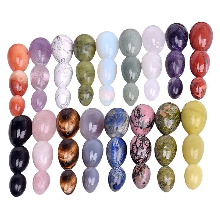 GIA Certified Crystal Yoni Eggs Set Drilled Engraved Natural Jade Rose Quartz Clear Quartz Black Obsidian Tiger Eye Amethyst