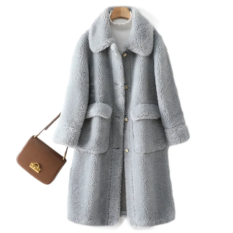 Jtfur Winter Warm Cute Casual Loose Furry Fur Garment Single Breasted Long Women Faux Teddy Fur Coat
