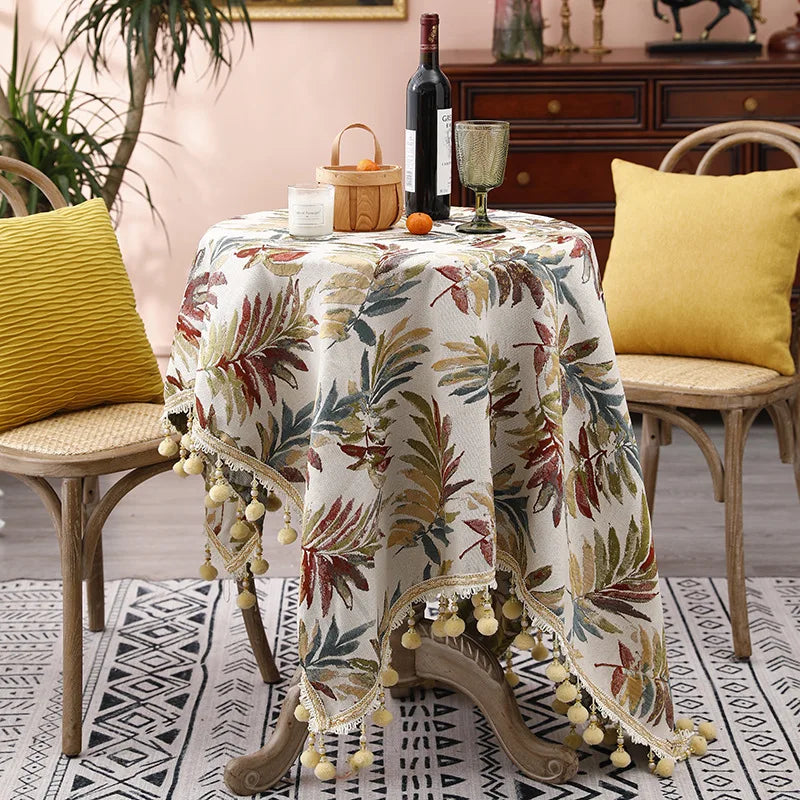 European Style Newest Embroider Waterproof Round Table Cloth Round Fitted Vinyl Table Cloth Cover Elastic Edged